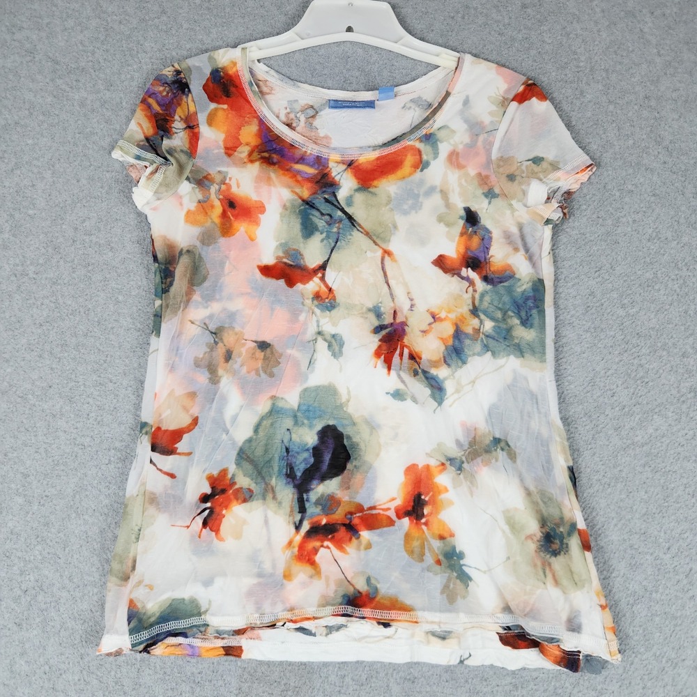Simply Vera Vera Wang Top Womens XS White Multi Floral Watercolor Short Sleeve